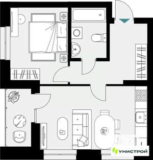 1-к квартира, вторичка, 45м2, 7/18 этаж