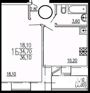 1-к квартира, сданный дом, 35м2, 8/9 этаж