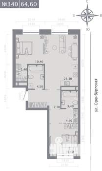 2-к квартира, строящийся дом, 65м2, 2/25 этаж