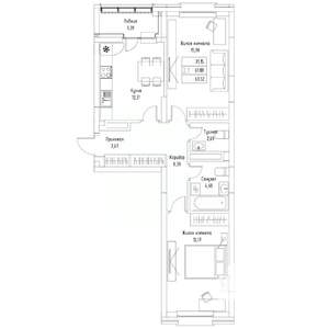 2-к квартира, вторичка, 64м2, 4/9 этаж