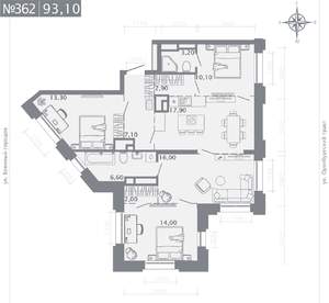 3-к квартира, строящийся дом, 93м2, 23/25 этаж