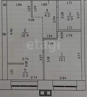 1-к квартира, вторичка, 34м2, 1/10 этаж