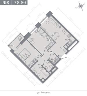 2-к квартира, строящийся дом, 59м2, 2/23 этаж