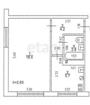 1-к квартира, вторичка, 31м2, 2/5 этаж