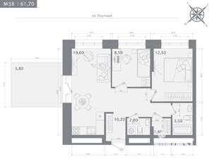 2-к квартира, строящийся дом, 62м2, 8/23 этаж