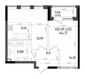 2-к квартира, вторичка, 44м2, 17/23 этаж
