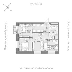 3-к квартира, вторичка, 55м2, 8/19 этаж