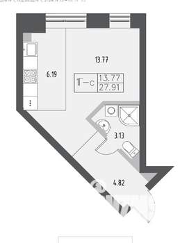 Студия квартира, вторичка, 28м2, 24/25 этаж