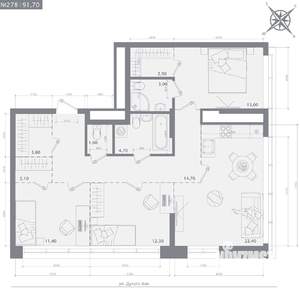 3-к квартира, строящийся дом, 92м2, 11/23 этаж