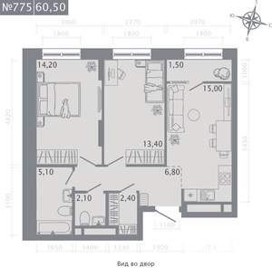 2-к квартира, вторичка, 61м2, 5/23 этаж
