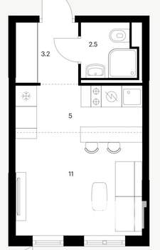Студия квартира, вторичка, 22м2, 8/12 этаж