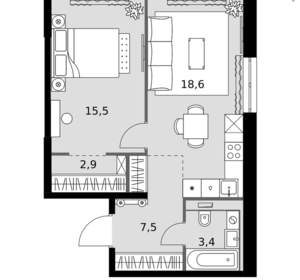 1-к квартира, вторичка, 48м2, 13/20 этаж