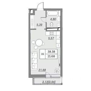 1-к квартира, вторичка, 38м2, 9/9 этаж
