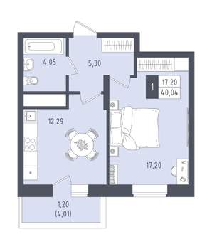 1-к квартира, вторичка, 40м2, 11/22 этаж