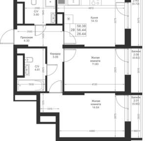 2-к квартира, вторичка, 58м2, 21/24 этаж