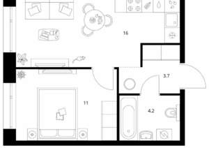 1-к квартира, вторичка, 35м2, 2/26 этаж