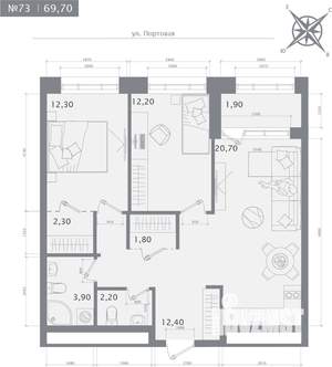 2-к квартира, строящийся дом, 70м2, 12/23 этаж
