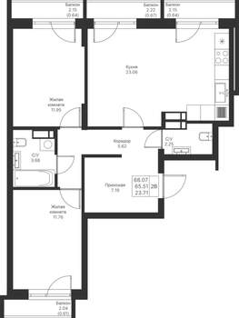 2-к квартира, вторичка, 68м2, 9/25 этаж