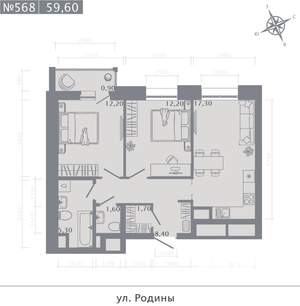 2-к квартира, строящийся дом, 60м2, 2/23 этаж