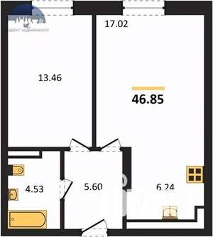 2-к квартира, вторичка, 47м2, 3/25 этаж