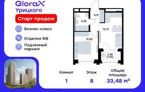 1-к квартира, вторичка, 33м2, 8/20 этаж