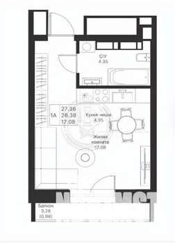 Студия квартира, вторичка, 27м2, 4/10 этаж