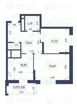 2-к квартира, вторичка, 60м2, 5/21 этаж