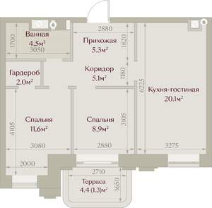 2-к квартира, вторичка, 59м2, 3/8 этаж