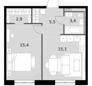 1-к квартира, вторичка, 42м2, 6/14 этаж