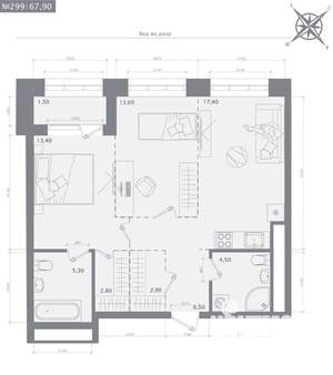 2-к квартира, строящийся дом, 68м2, 13/23 этаж