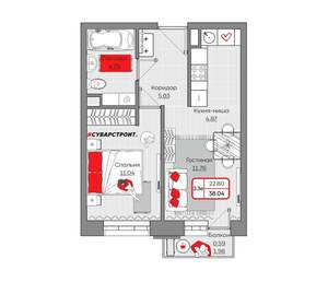 2-к квартира, вторичка, 38м2, 4/19 этаж