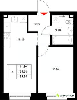 1-к квартира, вторичка, 35м2, 2/22 этаж