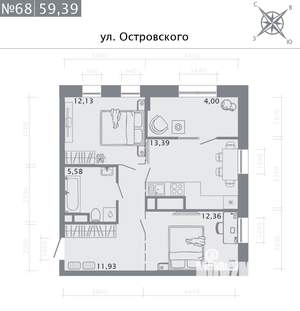 2-к квартира, вторичка, 59м2, 5/8 этаж