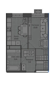 1-к квартира, строящийся дом, 36м2, 14/19 этаж