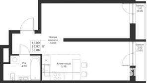 1-к квартира, вторичка, 45м2, 5/24 этаж