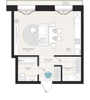 Студия квартира, вторичка, 41м2, 4/19 этаж