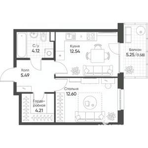 1-к квартира, строящийся дом, 41м2, 5/8 этаж