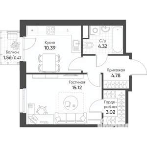 1-к квартира, вторичка, 38м2, 17/18 этаж