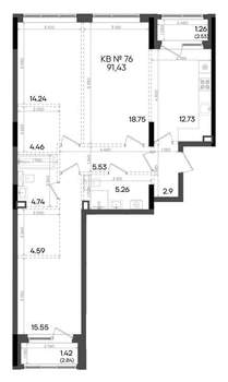 3-к квартира, вторичка, 91м2, 4/9 этаж