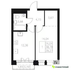 1-к квартира, вторичка, 39м2, 2/8 этаж