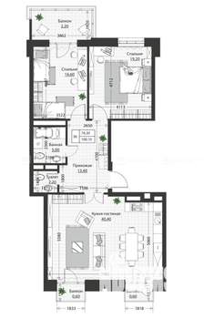 3-к квартира, строящийся дом, 100м2, 2/4 этаж