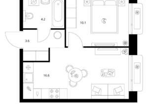 1-к квартира, вторичка, 35м2, 10/26 этаж