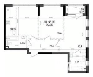 2-к квартира, вторичка, 71м2, 6/23 этаж