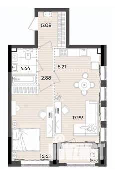 2-к квартира, вторичка, 54м2, 2/23 этаж
