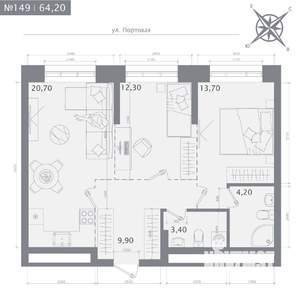 2-к квартира, строящийся дом, 64м2, 9/23 этаж