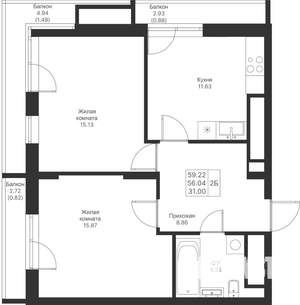 2-к квартира, вторичка, 59м2, 20/24 этаж