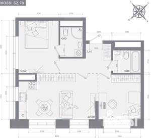 2-к квартира, строящийся дом, 63м2, 6/23 этаж