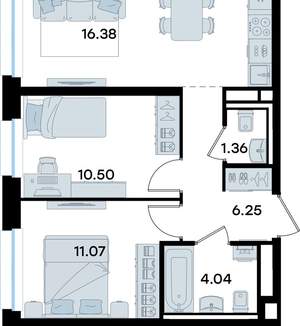 2-к квартира, вторичка, 50м2, 1/11 этаж