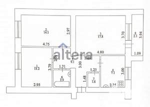 3-к квартира, вторичка, 66м2, 9/9 этаж