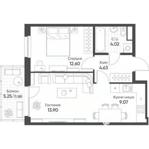 2-к квартира, строящийся дом, 46м2, 7/8 этаж